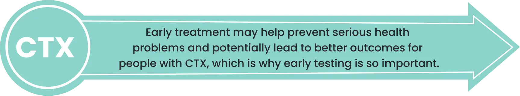 Early treatment may help prevent serious health problems and potentially lead to better outcomes for people with CTX, which is why early testing is so important.